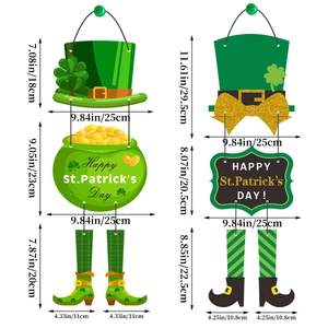 St. Patrick's Day door hanger decorations set with clover and lucky hat illustrations
