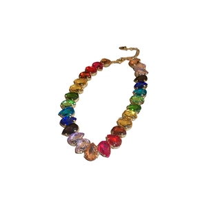 Rainbow crystal teardrop necklace with colorful stones and gold-plated chain