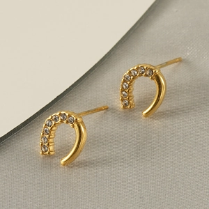 Boucles d'oreilles en C en acier inoxydable doré 18K avec cristaux clairs brillants