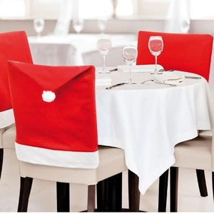 Christmas Santa Hat And Chair Back Covers Red White Non-Woven Velvet Plush Party Table Decor Costume Accessories Holiday