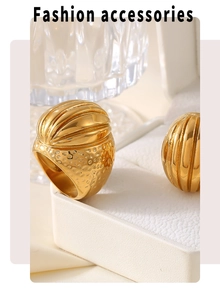 Macro view of vintage gold-plated chunky ribbed ring with refined hammered texture details