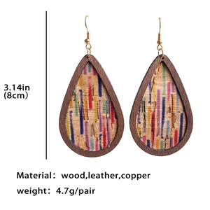 Detail view of colorful teardrop earrings with dimensions and material specifications