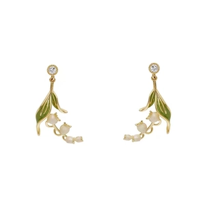 French vintage lily of the valley earrings with pearls and crystals on white background