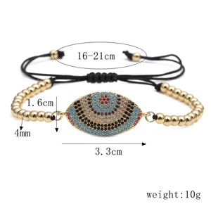 Detailed size chart for Turkish evil eye bracelet with colorful zirconia in golden finish