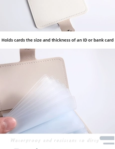 Detailansicht beige Kartenhülle aus PU-Leder mit 20 wasserdichten PVC-Kartenfächern
