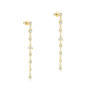 Detailed close-up of S925 silver gold-plated tassel earrings with geometric diamonds