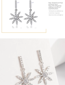Macro detail of silver starburst drop earrings featuring micro-pave cubic zirconia stones