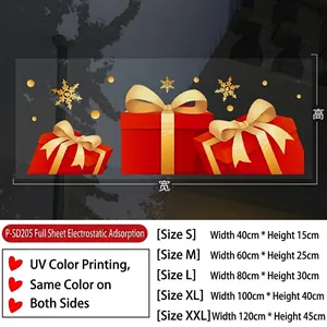 Size chart for Christmas red bow static stickers showing various width and height dimensions