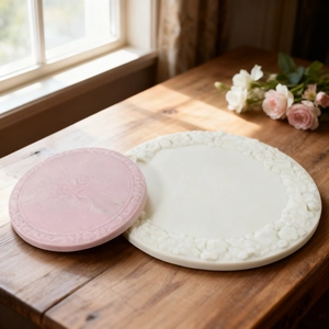 Floral embossed round resin coaster silicone molds for DIY decorative gypsum trays