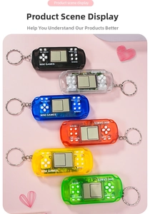 Mini handheld game console keychains in six translucent colors with silicone buttons