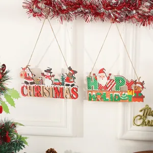 Christmas wooden hanging signs featuring Santa, snowman and reindeer for wall decoration