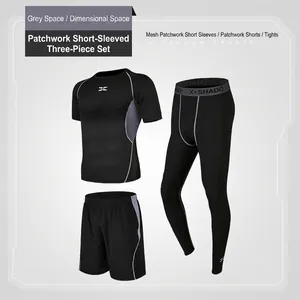 Set sportivo uomo con maglia mesh a maniche corte, pantaloni a compressione e shorts