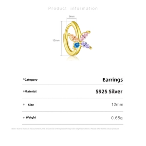 Detailed S925 sterling silver flower hoop earring dimensions with 12mm outer diameter