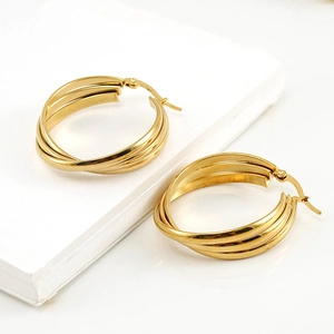 Modern 18K gold-plated stainless steel multilayer twisted hoop earrings for women
