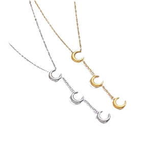 Elegant stainless steel crescent moon pendant necklace in gold and silver finishes