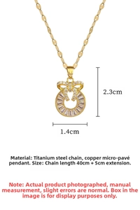 Detailed view of luxury titanium steel bow necklace with micro-pave cubic zirconia