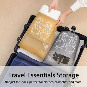 Non-woven drawstring travel storage bags with clear window for shoes and clothes