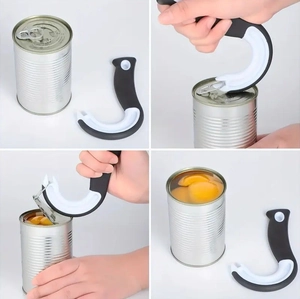 Manual multifunctional ergonomic ring pull can opener tool for easy lid lifting