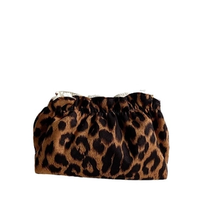 Portable leopard print velvet drawstring makeup bag for luxury cosmetic storage