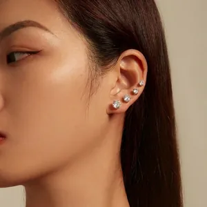 Set of four S925 sterling silver zircon stud earrings in various sizes for women
