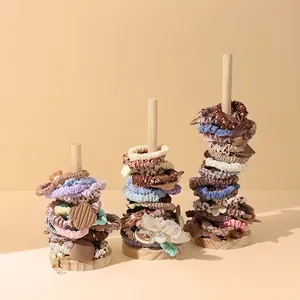 Solid Wood Hair Scrunchie Storage Rack Vertical Jewelry Display Stand For Hair Ties And Bracelets Organizer Holder