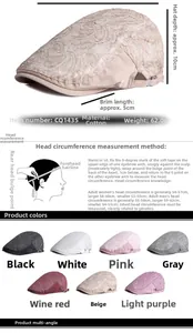 Detalle de gorra de encaje de algodón con medidas precisas y especificaciones del producto