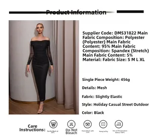 Tableau des tailles et détails du tissu pour robe bustier noire avec mesh