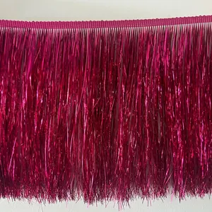 Detailed view of 20cm metallic rose red fringe trim for costumes and festive decor
