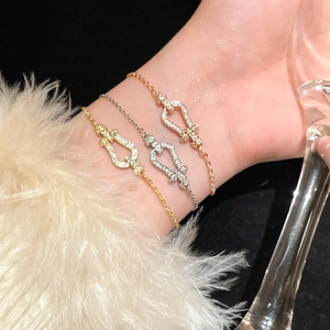 Light Luxury Copper Horseshoe Buckle Zirconia Bracelet For Women Geometric Inlaid Zirconia Bracelet For Party Daily Niche Design Jewelry