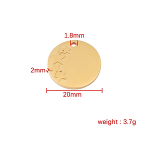 Polished 20mm stainless steel round star pendant with dimensions and weight measurements