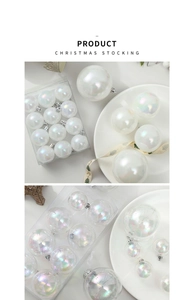Close-up of iridescent and pearlescent Christmas tree baubles with silver hanging caps
