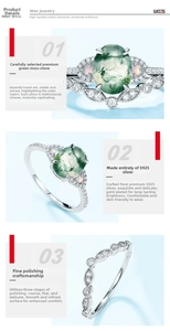 Close-up of moss agate ring set with S925 silver plating and polished textures
