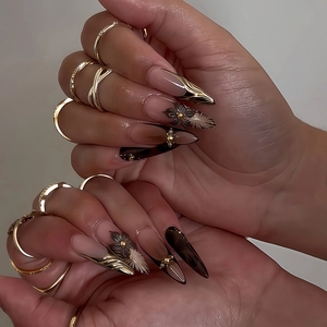 Press On Nails French Style Leopard Print 3D Flower Gradient Stiletto Shape Fashion Artificial Fake Nails For Women