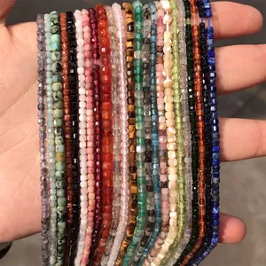 Mix of 2-4mm faceted natural stone cube beads including Tiger Eye and Lapis Lazuli