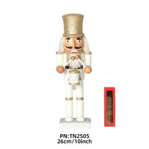 26cm white and gold wooden nutcracker soldier with drum and glitter finish decor