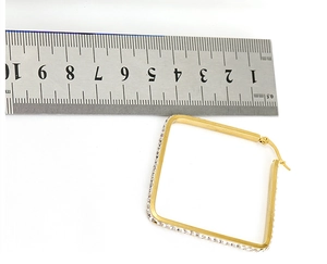 Measurement of 4.5cm gold square earrings with inlaid rhinestones on a white background