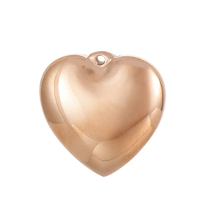 Polished rose gold heart pendant with top hole for jewelry making on white background