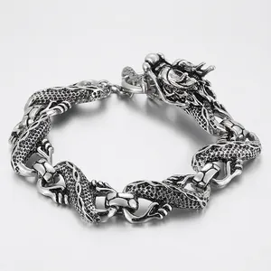 Bracelet Dragon Homme Rétro Acier Inoxydable Vintage Punk Gothique Hip Hop Bijoux Tête De Dragon Chaîne Masculin
