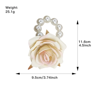 Pink and white gradient rose hair clip with pearls, dimensions 11.6cm height and 9.5cm width