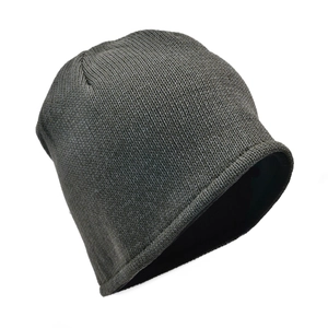 Close-up of the thick knit texture and warm fleece lining on this winter beanie hat