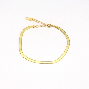 Flat golden S925 sterling silver snake bone chain bracelet with lobster clasp and extension