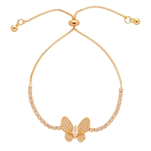 Elegant gold butterfly bracelet with zircon crystals and adjustable box chain slide