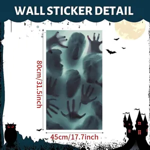 Dettagli dimensioni 80x45cm adesivo murale Halloween con fantasmi e mani spaventosi