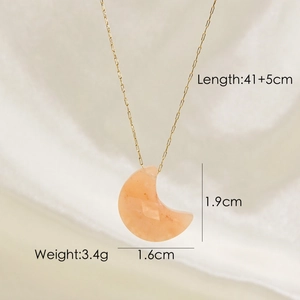 Detail view of crescent moon natural stone pendant with 41+5cm chain and dimensions