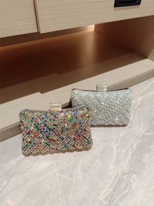 Elegant evening clutch bags featuring colorful rhinestones and silver crystal metal frames