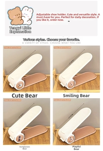 Detail view of adjustable double-layer shoe racks with cute cartoon bear motifs