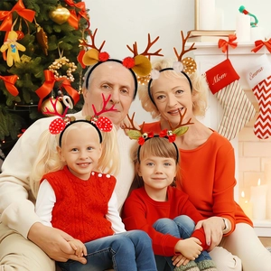Serre-têtes de renne de Noël avec cloches et nœuds pour déguisement de fête de famille