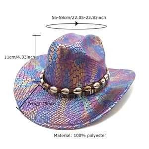Colorful iridescent snakeskin cowboy hat with shell band and gradient metallic finish