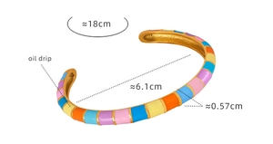 Detailed size specifications of rainbow oil drip bangle in gold stainless steel