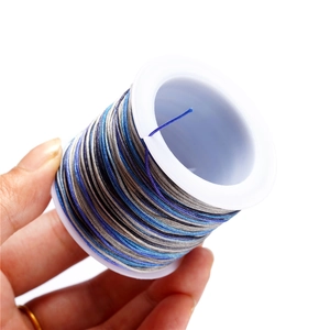 Detail of multi-color gradient jade cord on spool for DIY jewelry weaving and beading